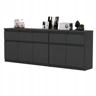 Komody - Komoda Antracyt 5 szuflad 5 drzwi Duża Komoda 200 cm Zestaw do Salonu - miniaturka - grafika 1