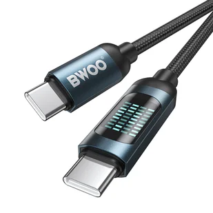 BWOO kabel Pleciony USB-C - USB-C 1m 60W z animowanym podświetleniem, czarny - Kable USB - miniaturka - grafika 1