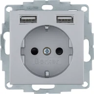 Gniazdka elektryczne - Berker B.Kwadrat/B.3/B.7 Gniazdo SCHUKO z ładowarką USB, aluminium mat - miniaturka - grafika 1