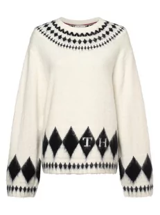 Tommy Hilfiger - Sweter damski z dodatkiem alpaki, biały|czarny - Swetry damskie - miniaturka - grafika 1