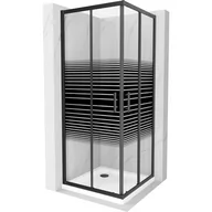 Kabiny prysznicowe - Mexen Rio kabina prysznicowa kwadratowa 80x80 cm, pasy, czarna + brodzik Flat, biały - miniaturka - grafika 1