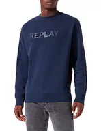 Bluzy męskie - Replay Bluza męska M6266, 085 niebieska, XS - miniaturka - grafika 1