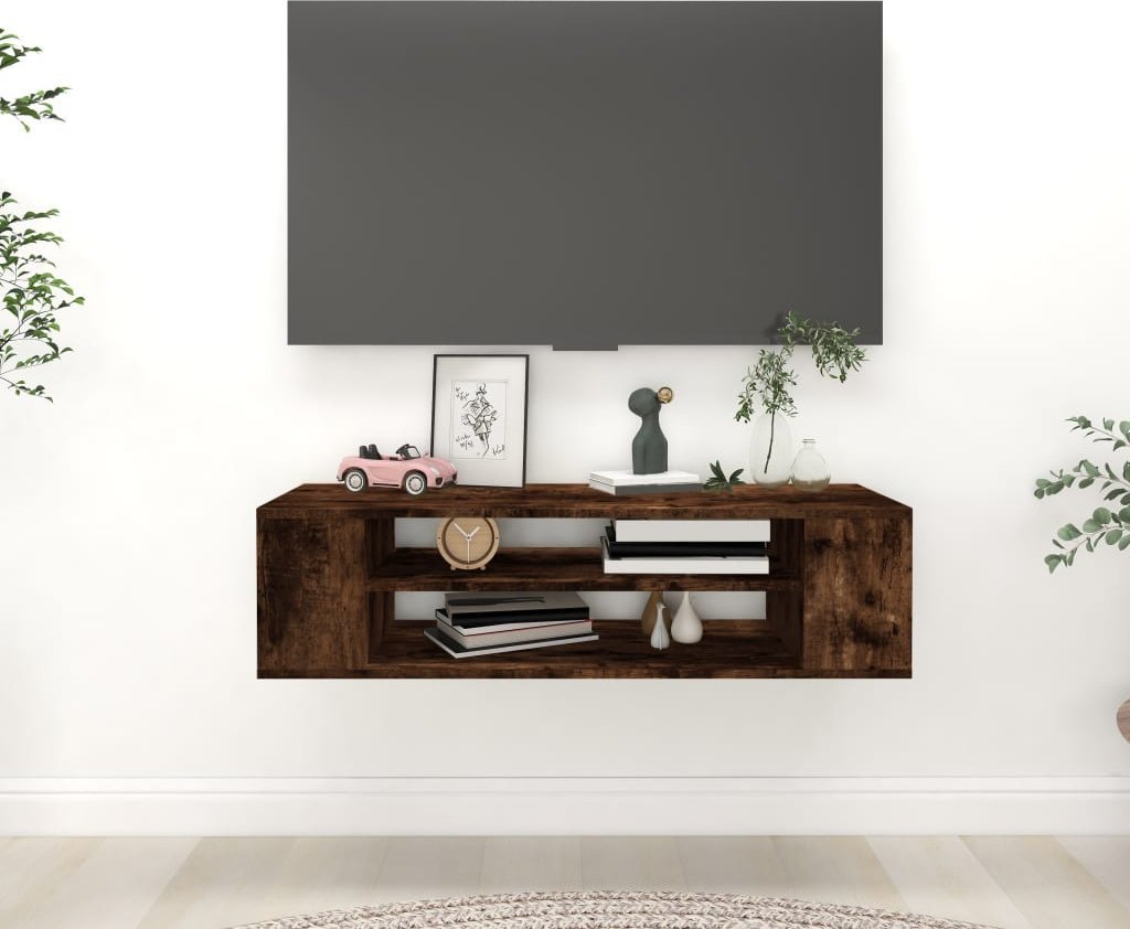 vidaXL vidaXL Wisząca szafka pod TV, przydymiony dąb, 100x30x26,5 cm