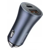 Ładowarki do telefonów - Baseus TZCCJD-B0G Golden Contactor Pro USB + USB-C QC4.0 PD SCP 40W szary + kabel USB-C do iP 1m czarny TZCCJD-B0G - miniaturka - grafika 1