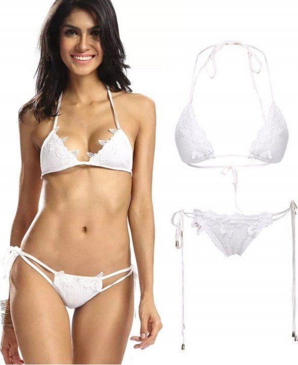 Pan i Pani Gadżet Strój kąpielowy koronkowe białe wiązanie L