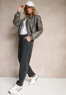 Spodnie damskie - Ciemnoszare Spodnie z Bawełny High Waist Galili - miniaturka - grafika 1