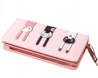 Portfele - PORTFEL DAMSKI PORTMONETKA z kotkiem kotem Śliczny różowy - miniaturka - grafika 1