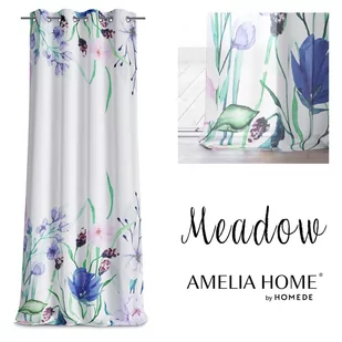 Firana MEADOW kolor biały drukowany motyw kwiatowy przelotki przelotki srebrne woal 140x270 ameliahome - SCURT/AH/MEADOW/EYELETS - Firany - miniaturka - grafika 1
