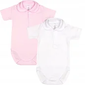 Body dla niemowląt - Body KR KOŁNIERZYK ZAOKRĄGLONY DLA DZIEWCZYNKI 2PAK Biały RÓŻ r 98 KLEKLE - miniaturka - grafika 1