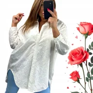 Koszule damskie - AŻUROWA KOSZULA DAMSKA MOTYL biała piękna bawełna rozpinana 60 62 10XL - miniaturka - grafika 1