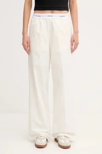 Calvin Klein Jeans spodnie bawełniane damskie kolor beżowy szerokie high waist LV044C403G - Spodnie sportowe damskie - miniaturka - grafika 1