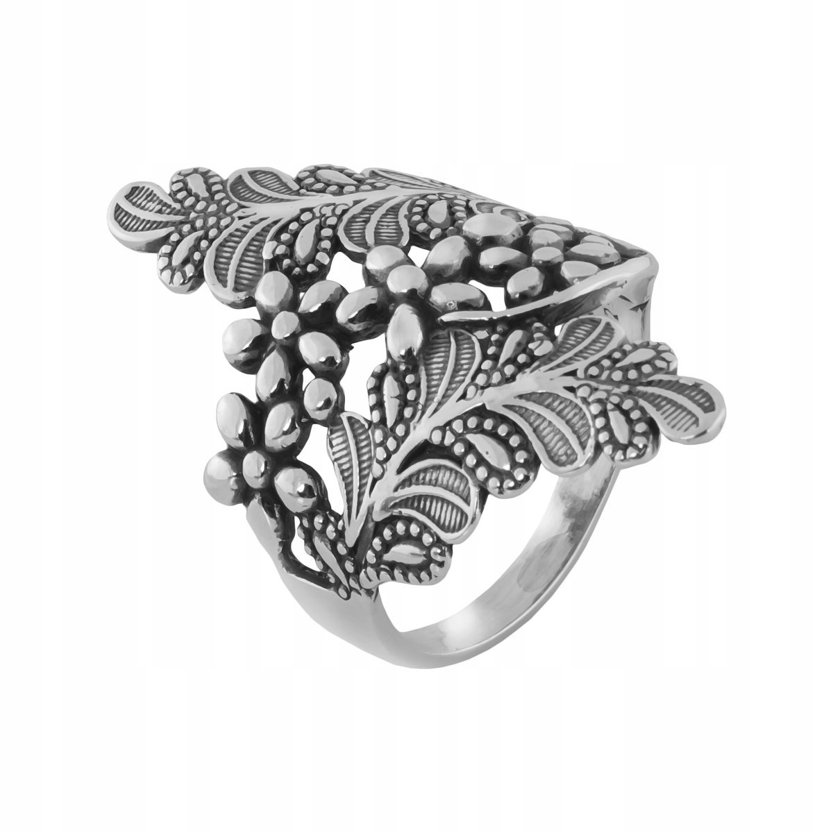 Pierścionek srebrny pr. 925 Elegancki Oksydowany Pierścień Kwiaty r. 16