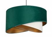 Lampy sufitowe - Lampa wisząca sufitowa żyrandol złoty abażur welur zielono beżowy - miniaturka - grafika 1