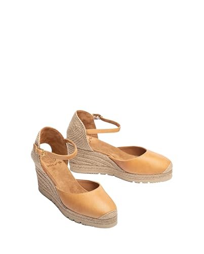 UNISA Caceres_RK espadryle damskie, okrągły nosek, zapięcie na klamrę, klin 5 cm, platforma 1 cm, podeszwa EVA Superlight