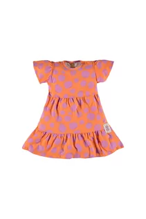 Sukienki i spódniczki dla dziewczynek - Pomarańczowa sukienka dziewczęca w kropki - grafika 1