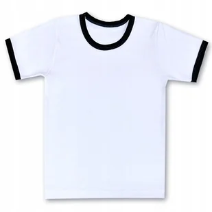 BIAŁA bluzka 80 T-SHIRT bawełna z CZARNĄ lamówką KOSZULKA krótki rękawek - Bluzki damskie - miniaturka - grafika 1