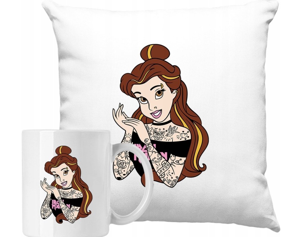 ZESTAW PODUSZKA + KUBEK Księżniczka Tattoo Pomysł Na Prezent +IMIĘ #2