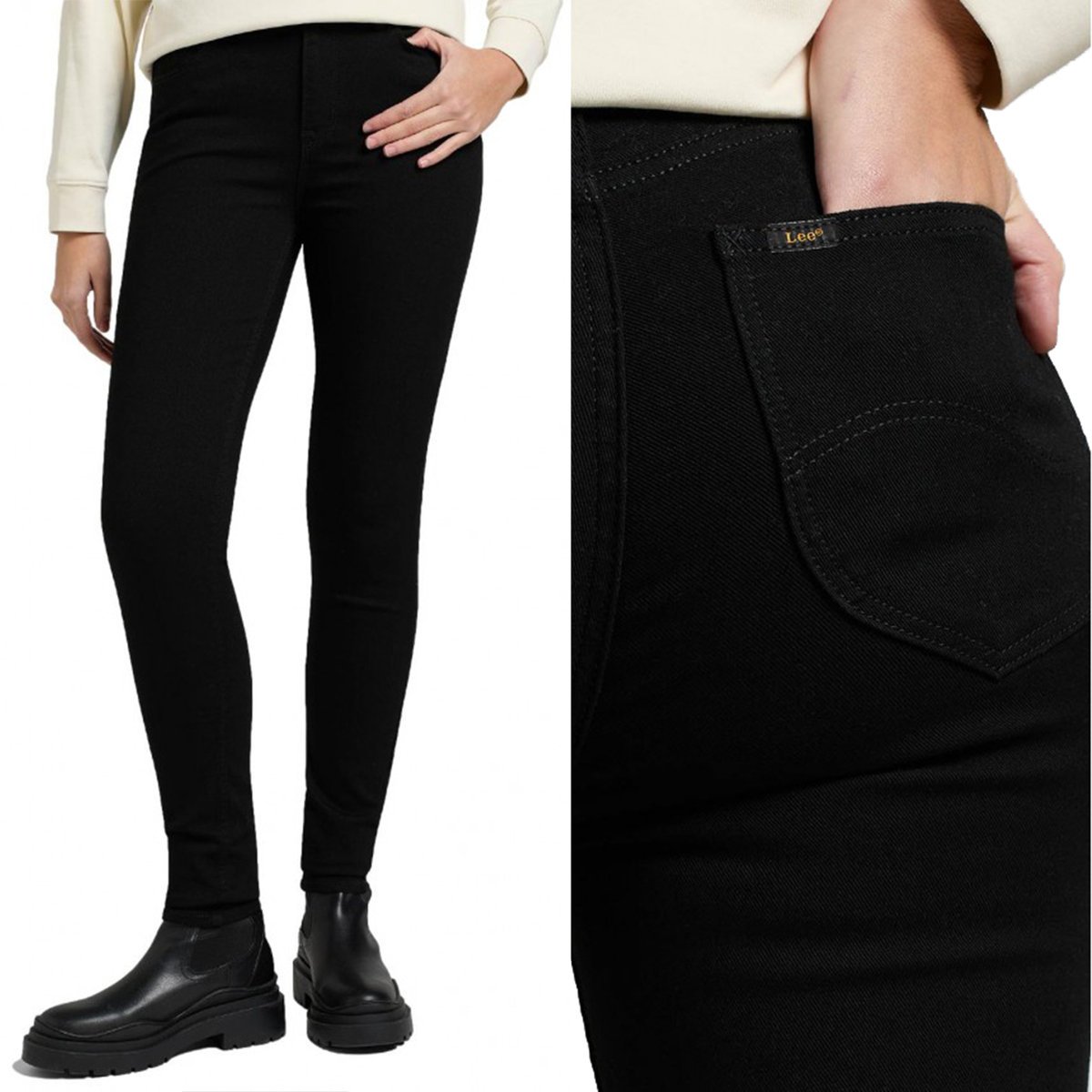 Lee SCARLETT HIGH wysokie czarne damskie spodnie jeansowe rurki W26 L33