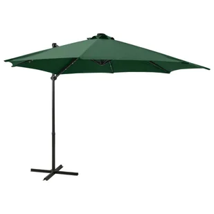 vidaXL Parasol wiszący z lampkami LED i słupkiem, zielony, 300 cm 312329 - Parasole ogrodowe - miniaturka - grafika 12