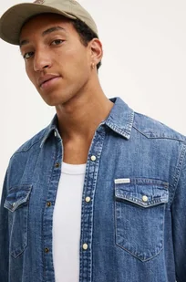 Guess Jeans koszula jeansowa męska kolor niebieski slim z kołnierzykiem klasycznym M4YH55 D5EI1 - Koszule męskie - miniaturka - grafika 1