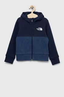 Bluzy dla dziewczynek - The North Face bluza dziecięca kolor granatowy z kapturem z nadrukiem - grafika 1