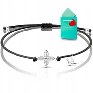 Bransoletki - Bransoletka koniczynka na czarnym sznurku srebrna damska z literką 925 - miniaturka - grafika 1