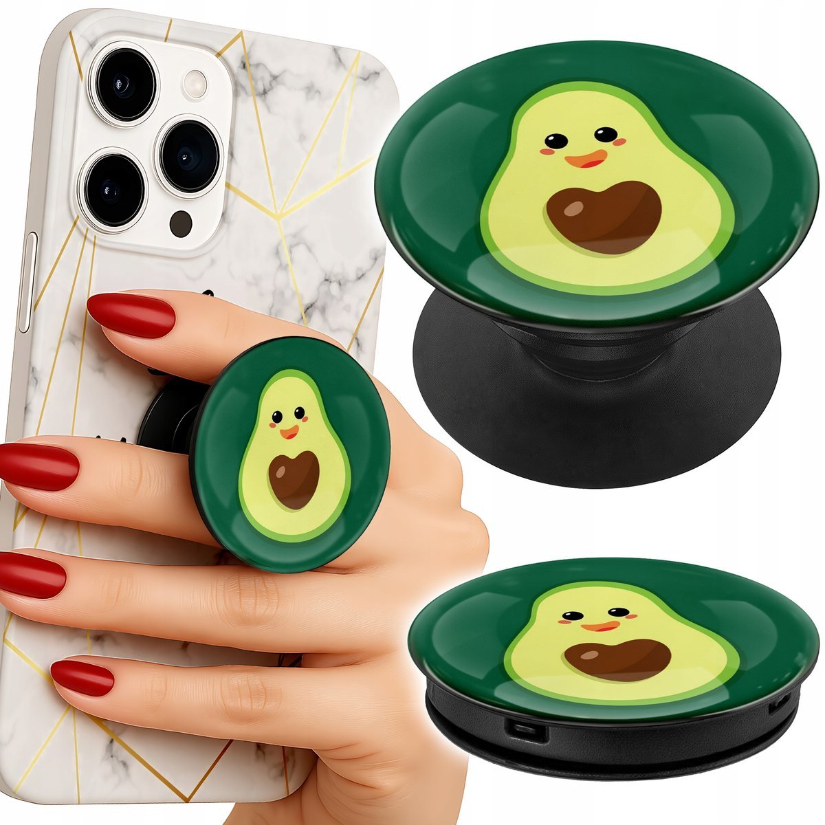 Uchwyt do telefonu Popsocket na palce/stojak WESOŁE AWOKADO NA ZIELONYM TLE