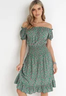 Sukienki - Zielona Sukienka Hiszpanka z Bawełny z Gumką w Pasie Viliana - miniaturka - grafika 1