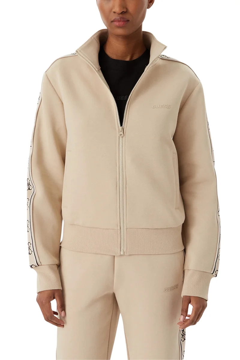 GUESS Beżowa damska bluza rozpinana z lampasami Britney M