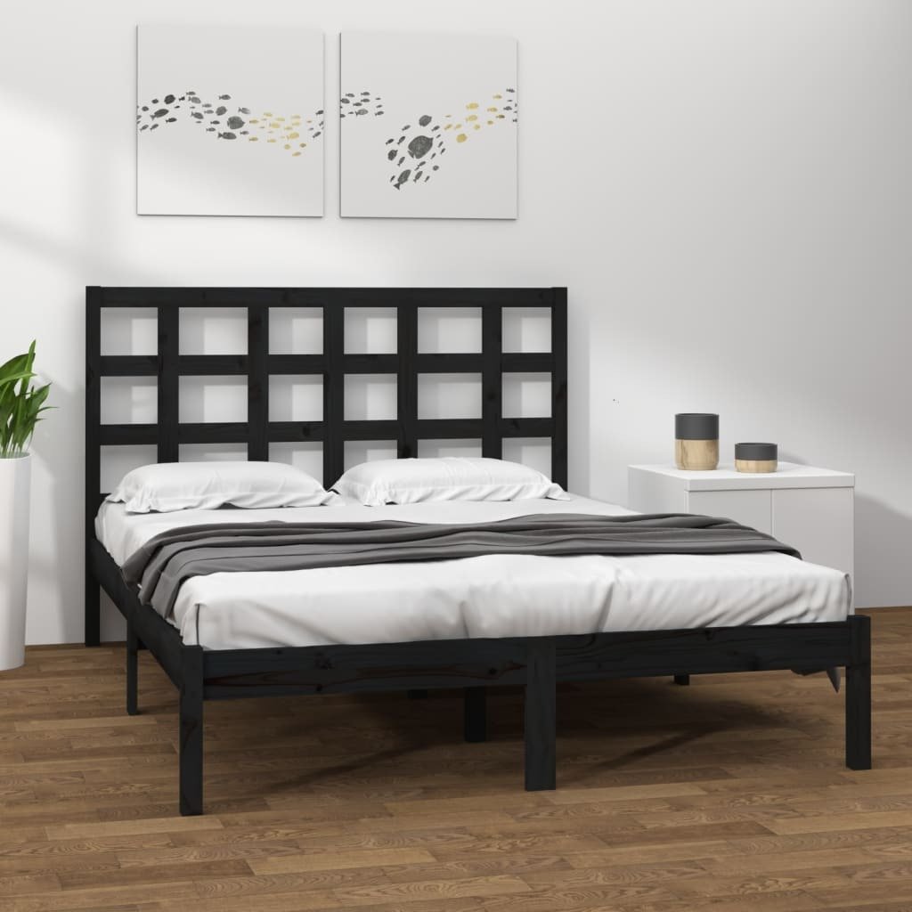 Łóżko z litego drewna czarne 200x200 cm