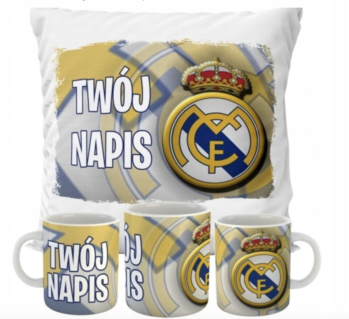 ZESTAW PODUSZKA + KUBEK Prezent REAL MADRYT PIŁKA NOŻNA + IMIĘ 6