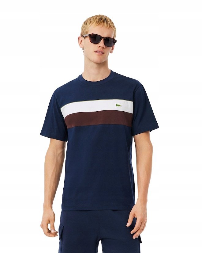 LACOSTE GRANATOWY BAWEŁNIANY T SHIRT MĘSKI Z OKRĄGŁYM DEKOLTEM S OPA