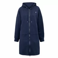 Bluzy damskie - Długa bluza rozpinana damska z kapturem tunika granatowa Captain Mike M - miniaturka - grafika 1