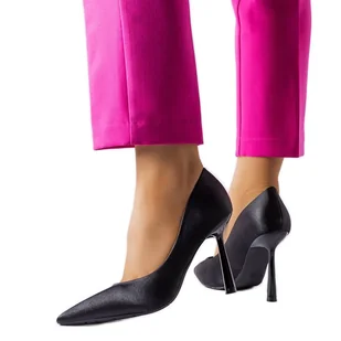 Czarne szpilki o satynowym wykończeniu Vinceza - Czółenka - miniaturka - grafika 1