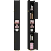 Szafki łazienkowe - Szafka Łazienkowa z Uchwytem na Papier Toaletowy, Wąska Szafka z 2 Drzwiami, Haczyk (Czarna) - miniaturka - grafika 1