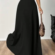 Spódnice - TEMU Wiosenno-Jesienna Spódnica A-Line dla Kobiet z Elastycznym Pasem, Jednokolorowa, Prosta i Modna - miniaturka - grafika 1