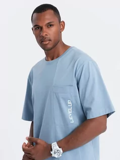 Koszulki męskie - T-shirt męski bawełniany OVERSIZE - niebieski V4 S1628 - grafika 1