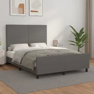 Łóżka - Lumarko Rama łóżka z zagłówkiem, szara, 140x200cm, obite sztuczną skórą - miniaturka - grafika 1