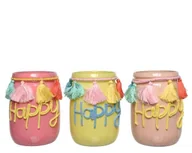 Świeczniki - Świecznik szklany pastelowy róż boho ozdobny - miniaturka - grafika 1