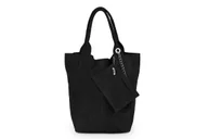 Torebki damskie - Torba Skórzana Vera Pelle Olivera Zamszowa Czarna - miniaturka - grafika 1