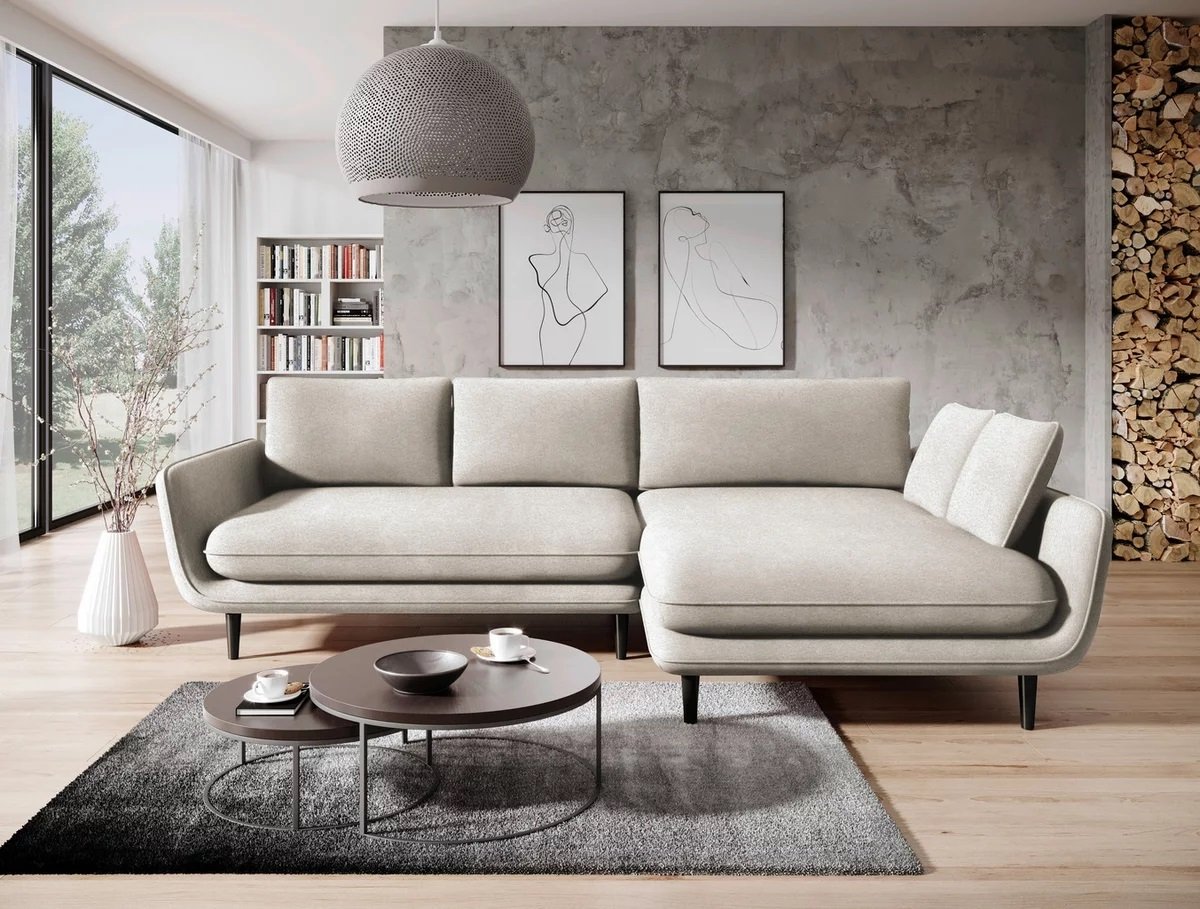DOMO-HOME Narożnik z funkcją spania SOLANO - Elegancki skandynawski narożnik 260x167cm| Skrzynia na pościel i drewniane nóżki dla wygody i stylu Wysokiej jakości materiały Kolor biały Prawo