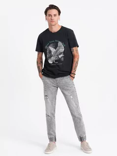 Spodnie męskie - Spodnie męskie JOGGERY jeansowe z przetarciami - jasnoszare V4 OM-PADJ-0150 - grafika 1