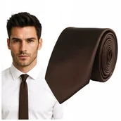 Krawaty i muchy męskie - Krawat śledzik prążkowany - brązowy - miniaturka - grafika 1