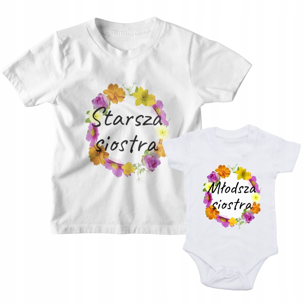 KOMPLET KOSZULEK DLA RODZEŃSTWA SIOSTRY KWIATY