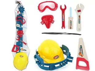 Zestaw narzędzi 568792 kask, pas na narzędzia, maska, 2x klucz, gogle, śrubokręt, piła Adar - Mały majsterkowicz - miniaturka - grafika 1