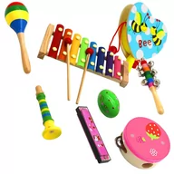 Zabawki interaktywne dla dzieci - Zestaw Instrumentów Drewnianych Cymbałki Bębenek Tamburyn I Harmonijka - miniaturka - grafika 1