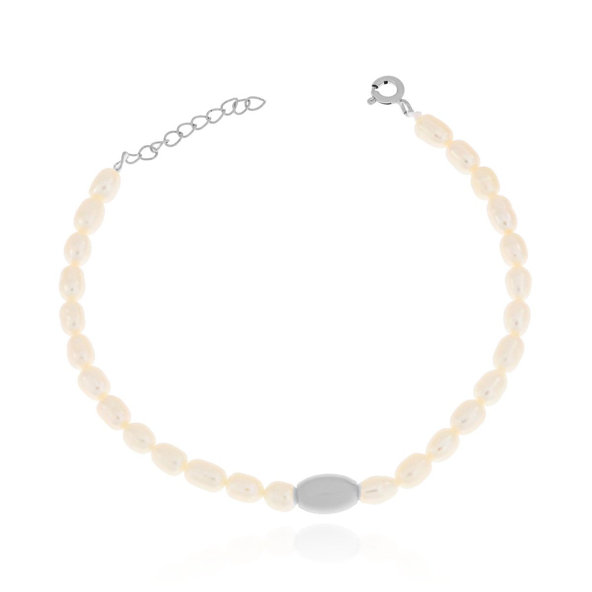 Srebrna bransoletka z białymi perłami 17 cm pr. 925