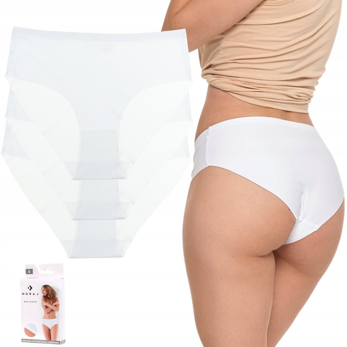 3X MAJTKI DAMSKIE BEZSZWOWE LASEROWO CIĘTE WYGODNE WYSOKI STAN MORAJ XL WHITE
