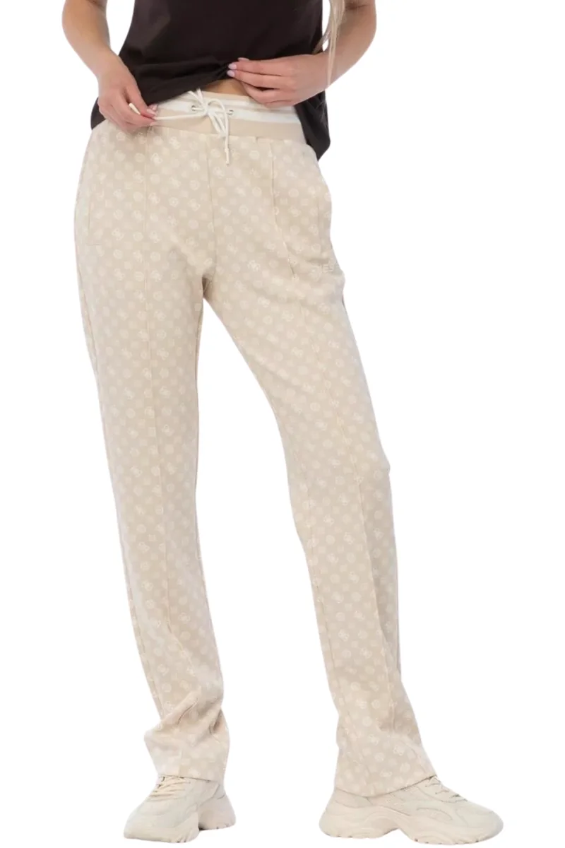 GUESS Beżowe damskie spodnie dresowe w monogram New Aggie L