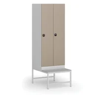 Szafki biurowe - Szafka ubraniowa z ławką, 2-drzwiowa, 1875 x 600 x 500/800 mm, zamek RFID, drzwi beżowe - miniaturka - grafika 1